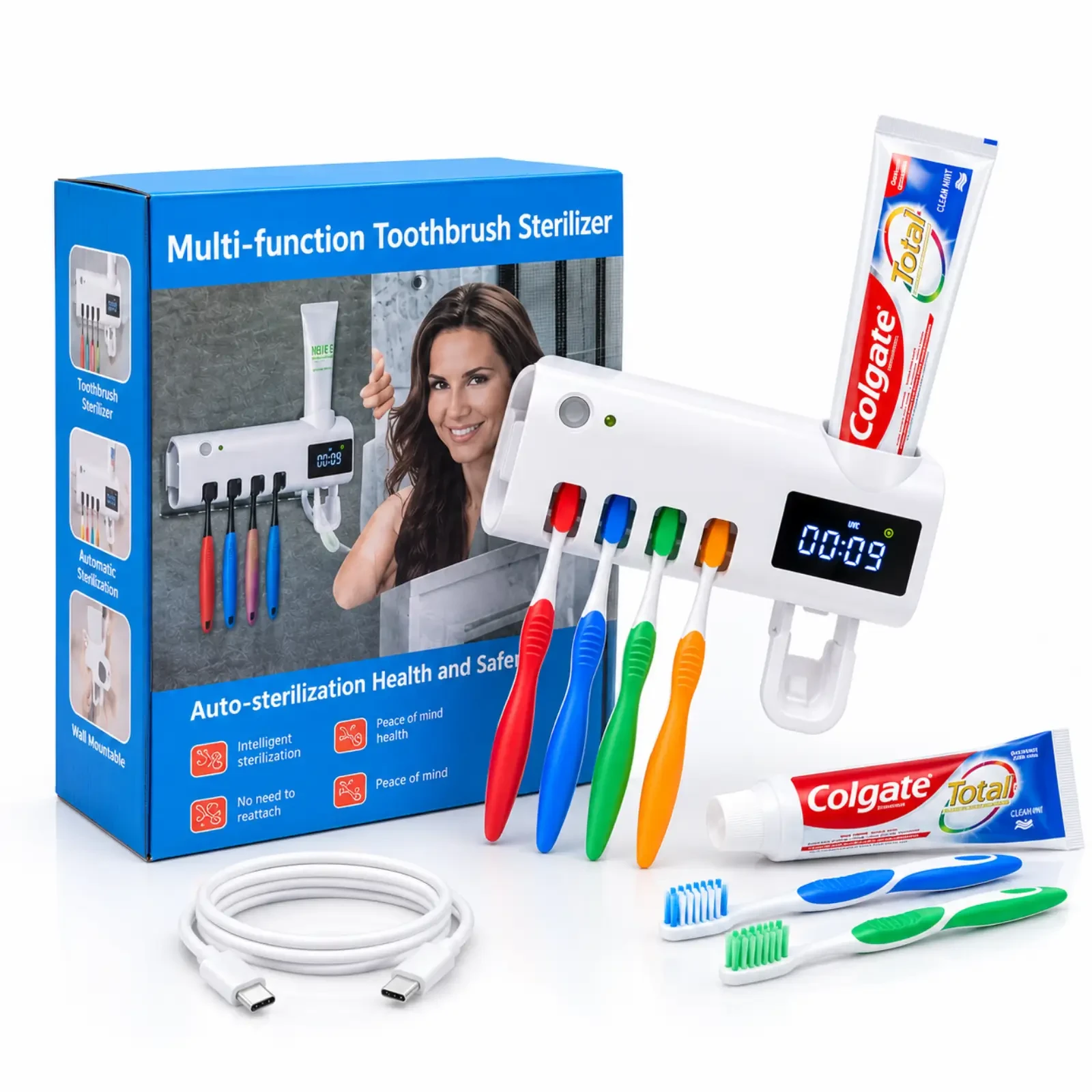 Multi-Function UV Toothbrush Sterilizer with Toothpaste Dispenser