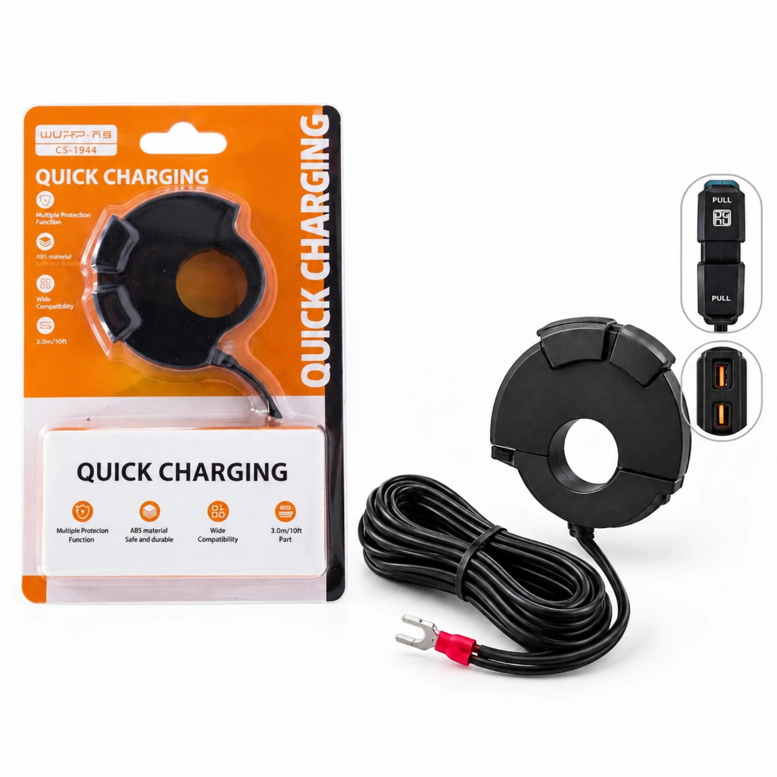 WUPP CS-1944B1 Dual Port Motorcycle USB Charger (Type-C + USB-A)